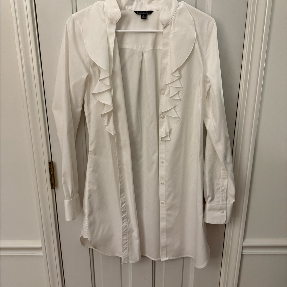 Brooks Brothers Cream Ruffle Button-Down Blouse